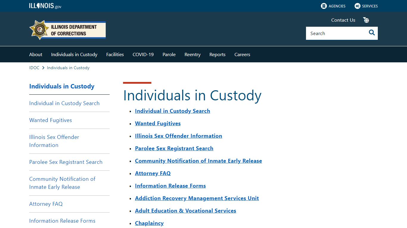 Individuals in Custody - Illinois