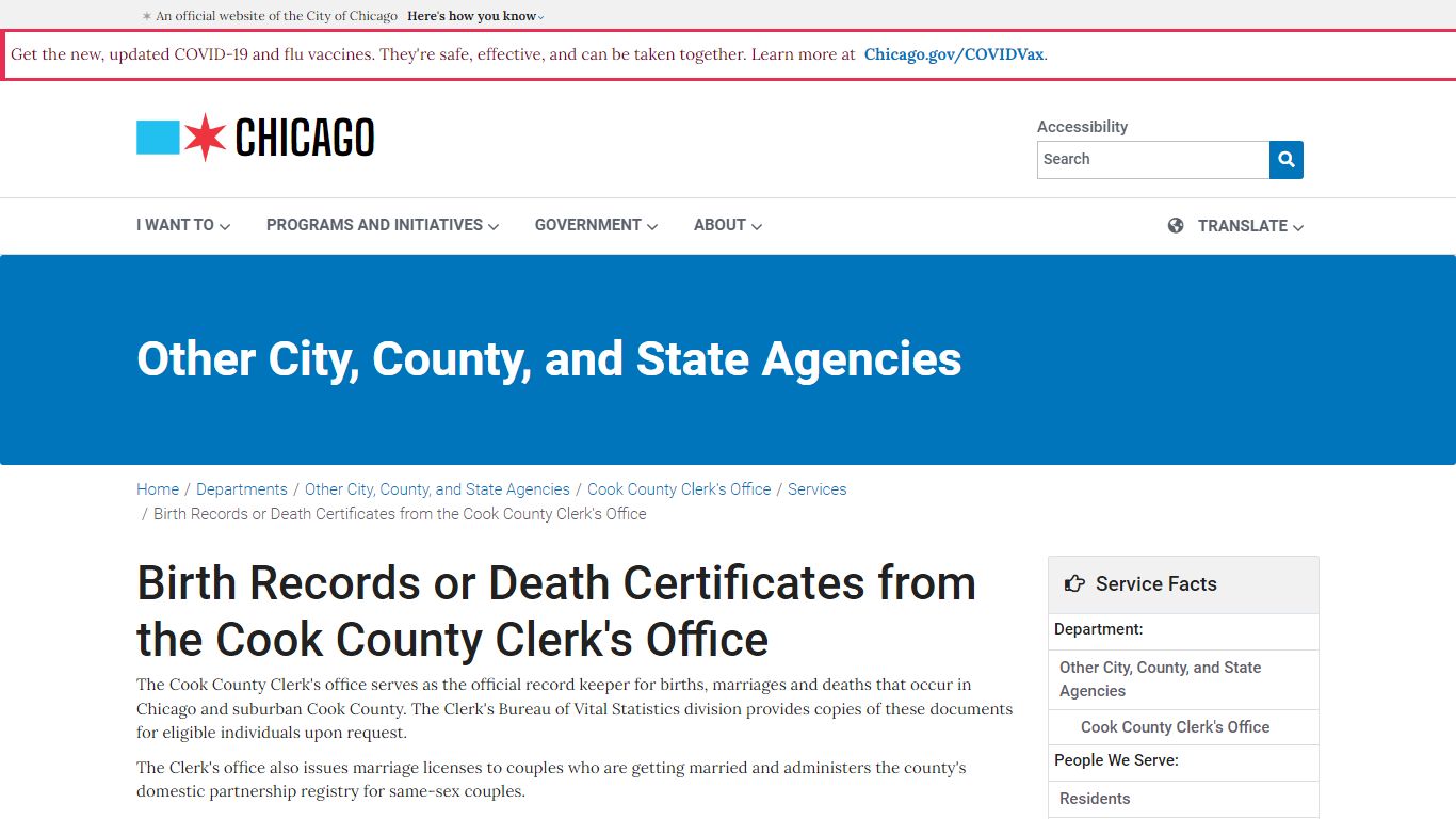Birth Records or Death Certificates from the Cook County Clerk's Office